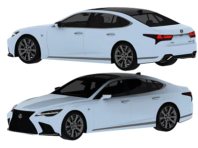 White Lexus Sedans With Black Roofs In Modern Design Shown From Multiple Angles 3d model