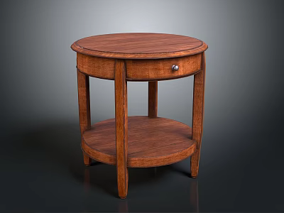 Wooden Bedside Table Featuring Round Top Single Drawer And Lower Shelf 3d model
