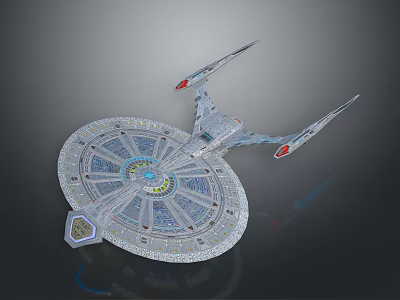 Futuristic Starship Model Design Featuring Disc Shaped Hull And Red Accent Warp Engines 3d model