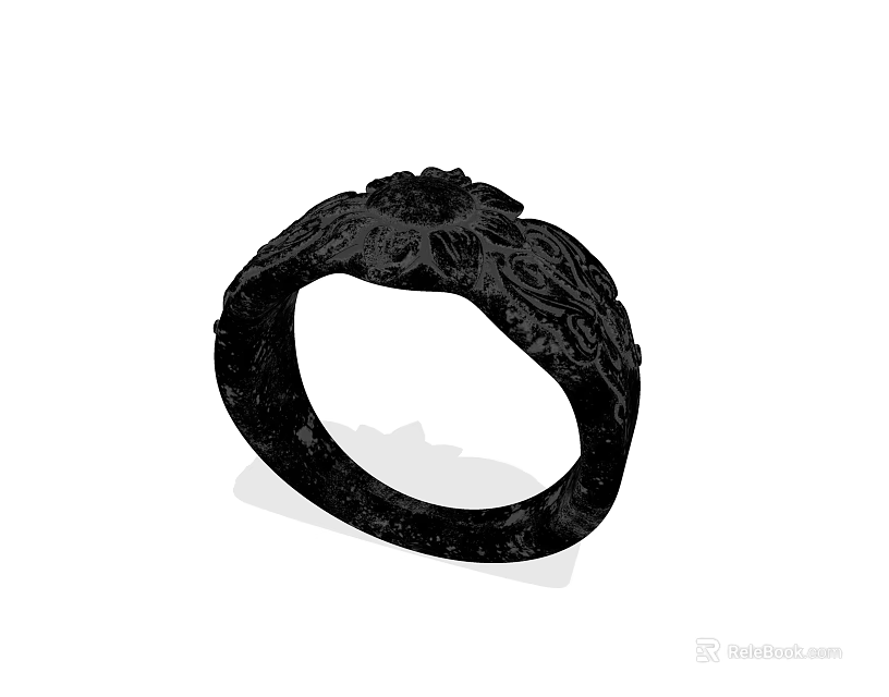 Elegant Black Ring With Unique Floral Patterns And Intricate Craftsmanship Details 3d model