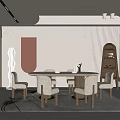 Elegant Modern Restaurant Interior With Round Dining Table And Decorative Chairs 3d model