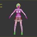 3D Game and Movie Character with Blue Hair Gray Top Blue Skirt and Black Socks