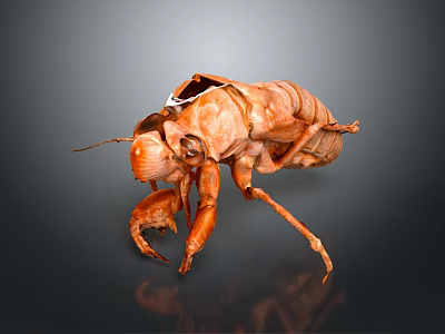 Orange Cicada Nymph With Textured Exoskeleton On Dark Background With Reflection 3d model