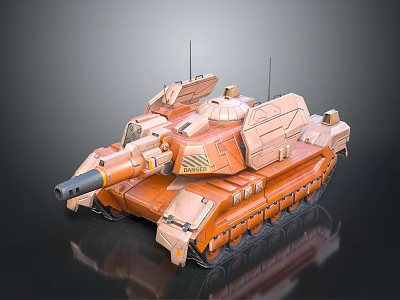 Modern Orange Armored Tank With Cannon Barrel Tracks And Military Design 3d model