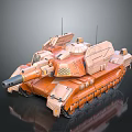 Modern Orange Armored Tank With Cannon Barrel Tracks And Military Design