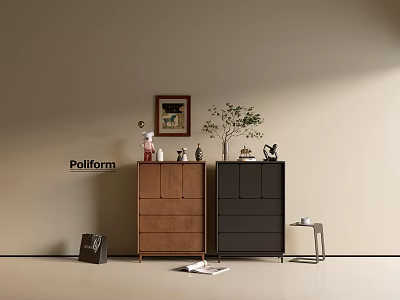 Modern Entryway Cabinet And Side Cabinet With Green Plant Framed Art And Decorative Ornaments 3d model