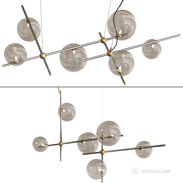 Modern Linear Chandelier With Glass Balls And Metallic Frame Design 3d model 