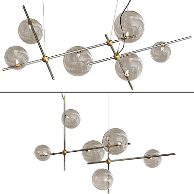 Modern Linear Chandelier With Glass Balls And Metallic Frame Design 3d model
