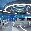 Futuristic Exhibition Hall Interior Design With Starry Dome Ceiling Central Display And Control Stations