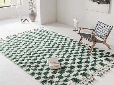 Square Rug With Green White Diamond Pattern In Bright Room 3d model