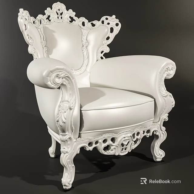 White Carved Single Sofa With Elegant Leather Upholstery And Ornate Legs 3d model 