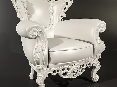 White Carved Single Sofa With Elegant Leather Upholstery And Ornate Legs 3d model