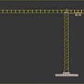 Yellow Tower Crane Construction Equipment With Metal Frame And Concrete Base On Dark Background