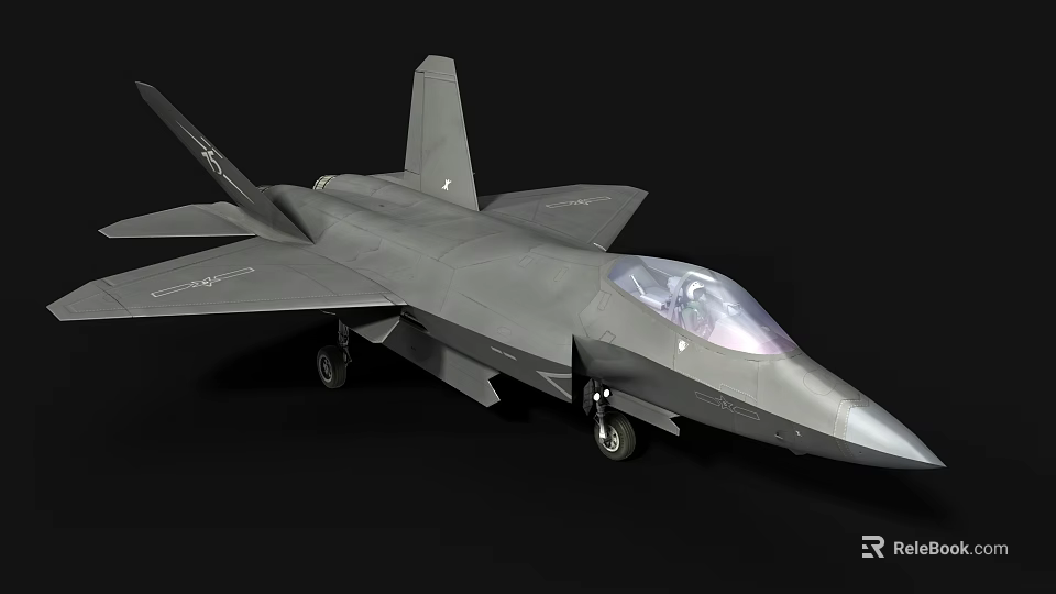 Modern Gray Fighter Jet With Sleek Design Cockpit And Landing Gear On Black Background 3d model 