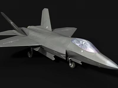 Modern Gray Fighter Jet With Sleek Design Cockpit And Landing Gear On Black Background 3d model
