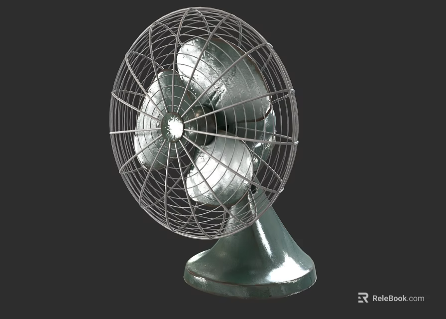 Industrial Electric Fan With Metal Mesh Guard And Silver Blades Sturdy Base 3d model 