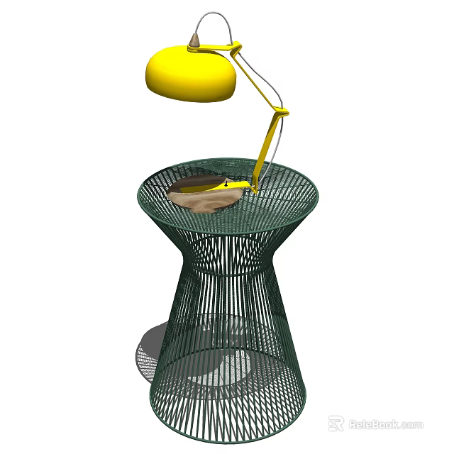 Modern Green Wicker Coffee Table With Yellow Table Lamp On Top 3d model 