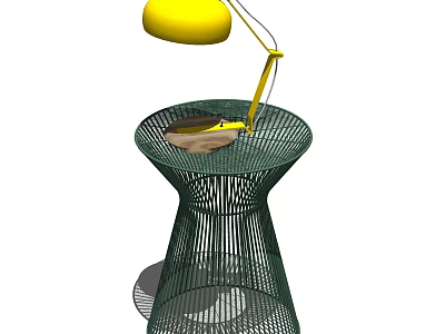 Modern Green Wicker Coffee Table With Yellow Table Lamp On Top 3d model