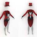 Red And Black Spliced Bodysuit With Long Sleeves And Red Top Hat