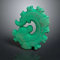 Green Dragon Shaped Jade Like Sculpture With Intricate Patterns And Curled Design