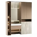Modern Bathroom Washbasin Vanity With Wooden Cabinets Mirror Lighting And Marble Countertop