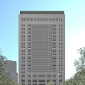 Modern High Rise Office Building With Glass Windows Against Blue Sky Urban Setting