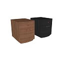 Modern Black and Brown Bedside Tables with Vertical Slat Design and Brass Handles