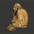 Traditional Old Man Wooden Statue In Sitting Posture With Beard And Detailed Robes