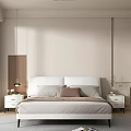 Bedroom Interior With White Headboard Beige Walls Bedside Tables Table Lamp And Plant