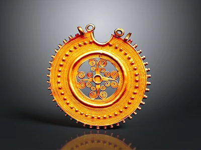Golden Circular Clothing Accessory With Intricate Symmetrical Patterns And Spiked Edges 3d model