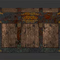 Vintage Wooden Trunk With Decorative Metal Buckles Carved Patterns And Rustic Blue Brown Finish