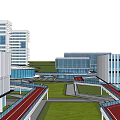 Modern Urban Architecture Complex With Plaza Green Space And Red Walkway