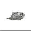 Beige Linen Two Seater Sofa With Plaid Pillows White Cushions And Plaid Blanket