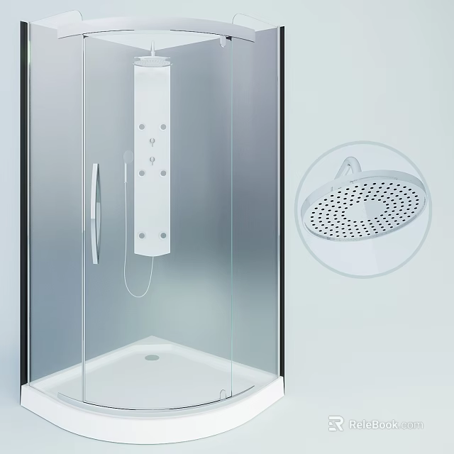 Modern Glass Shower Enclosure Design With Showerhead And Control Panel Buttons 3d model 