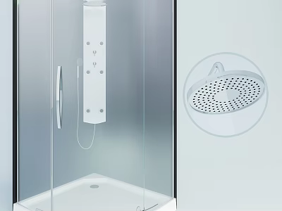 Modern Glass Shower Enclosure Design With Showerhead And Control Panel Buttons 3d model