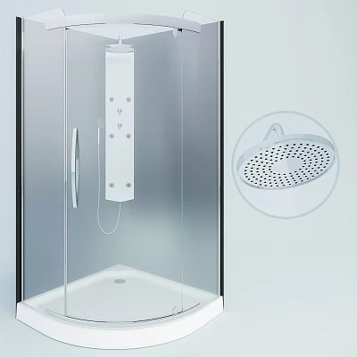 Modern Glass Shower Enclosure Design With Showerhead And Control Panel Buttons 3d model