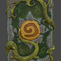 Ornate Green Stone Plaque With Yellow Vines And Orange Spiral Center