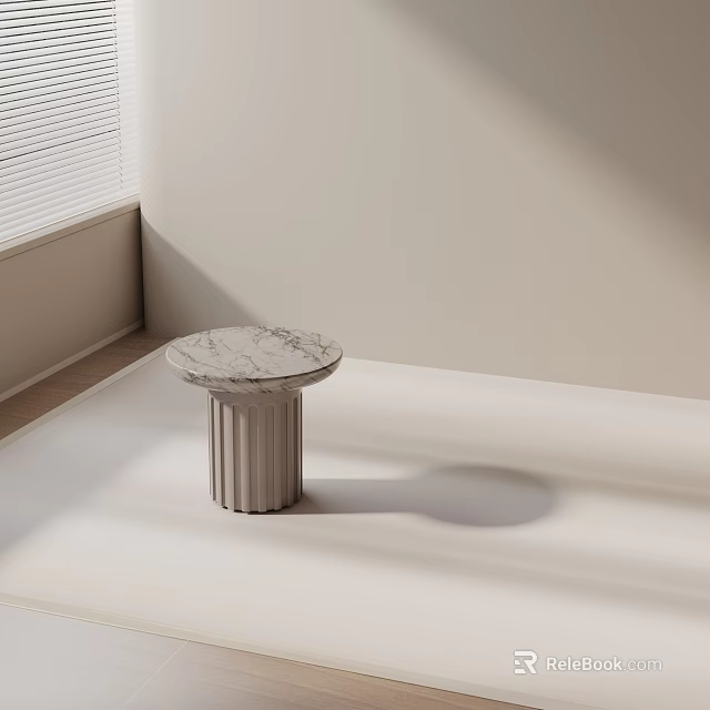 Modern Side Table With Round Marble Top And Cylindrical Neutral Toned Base Design 3d model 