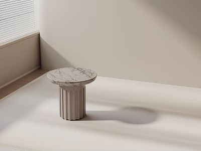 Modern Side Table With Round Marble Top And Cylindrical Neutral Toned Base Design 3d model