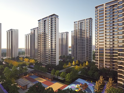 Aerial Planning of Modern Residential Community With High Rise Buildings Green Areas and Playground Spaces 3d model
