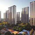 Aerial Planning of Modern Residential Community With High Rise Buildings Green Areas and Playground Spaces