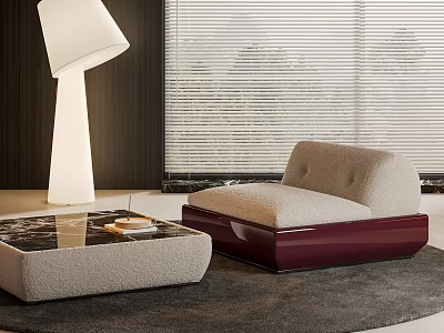 Modern Single Seater Sofa with Beige Cushion Red Base Marble Coffee Table and Floor Lamp 3d model