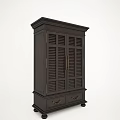 Classic Dark Wooden Wardrobe Design With Louvered Doors Metal Handles And Bottom Drawers