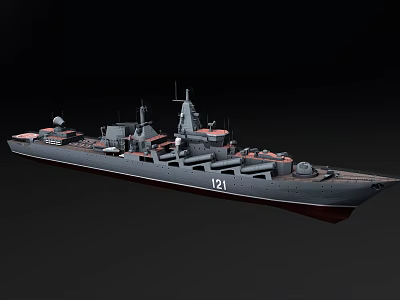 Gray Painted Warship With Number 121 Deck Antennas And Weapon Systems 3d model