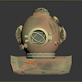 Antique Copper Diving Helmet With Brass Fittings And Red Star Base