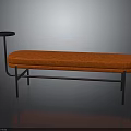 Modern Orange Upholstered Bench With Metal Frame And Small Round Side Table