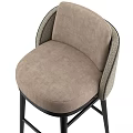 Modern Beige Fabric Bar Stool With Woven Backrest And Black Metal Legs
