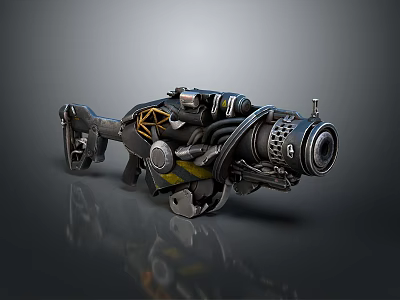 Car Engine Mechanical Parts With Black Yellow Stripes Metal Tubular Circular Design 3d model