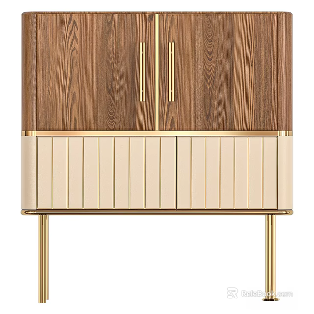 Elegant Modern Double Sofa With Wooden Frame Beige Upholstery And Golden Metal Legs 3d model 