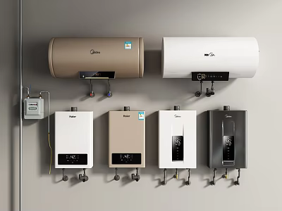 Multiple Colored Wall Mounted Water Heaters as Daily Electrical Appliances 3d model